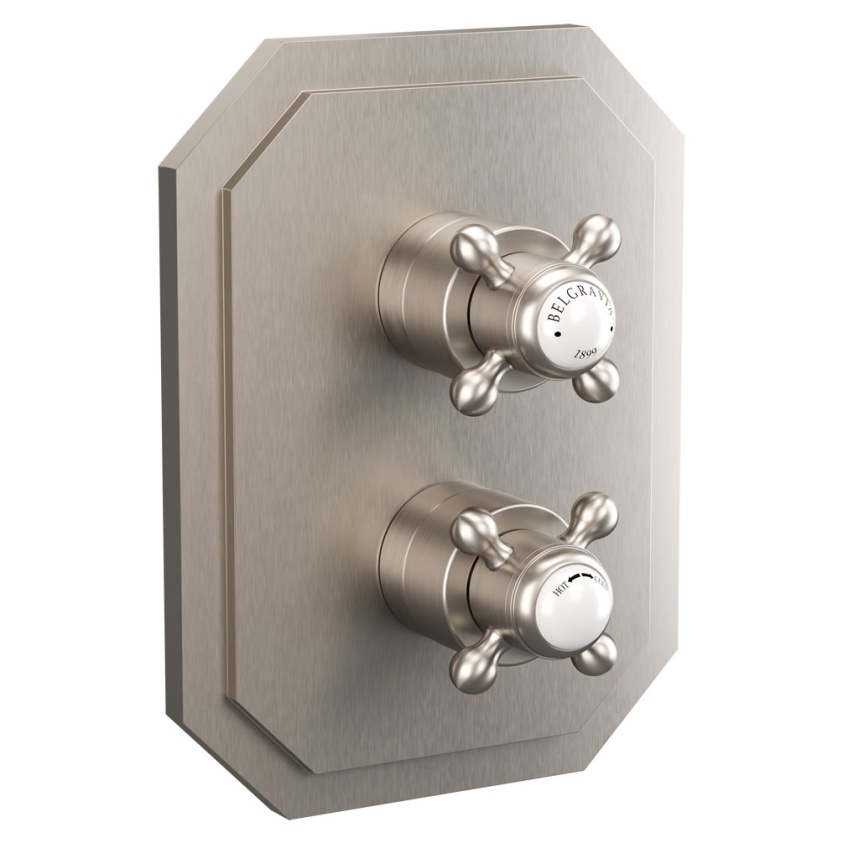 Cutout image of Crosswater Belgravia Brushed Nickel Dual Outlet Thermostatic Shower Valve